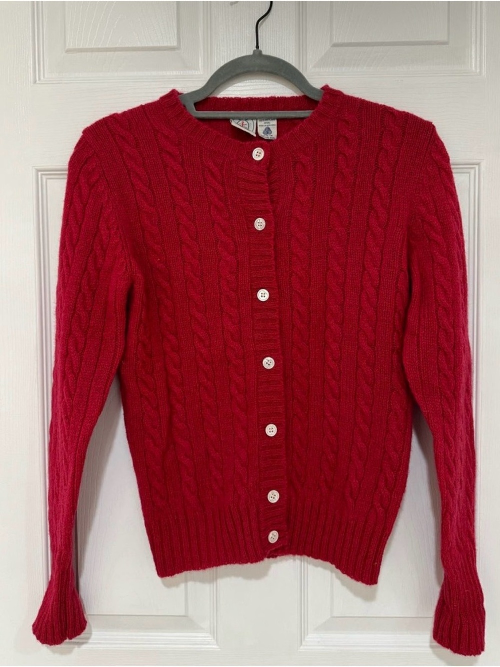 Red Cable Knit Cardigan Sweater